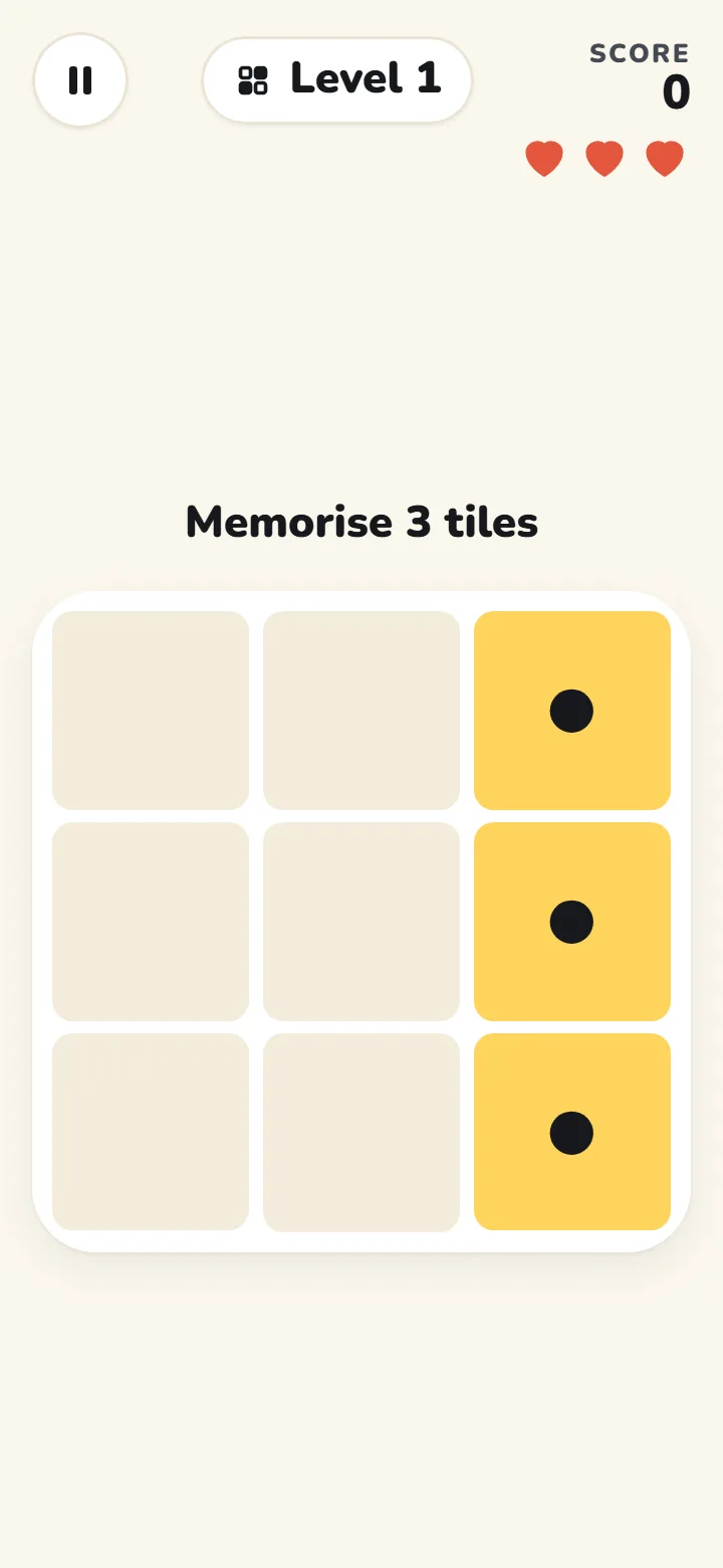 Memory Grid mode with lit tiles to remember