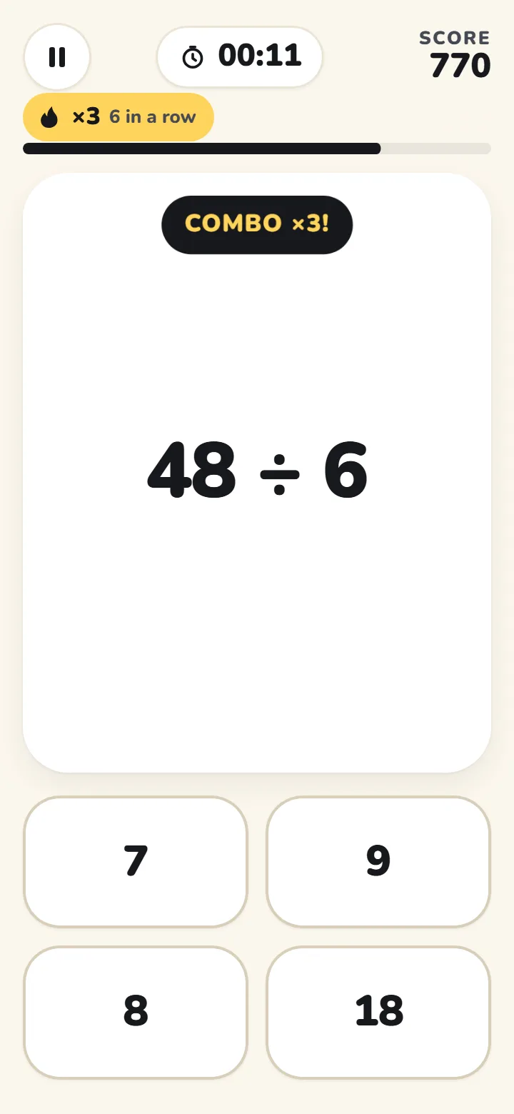 A Blitz question with four answer choices and a combo streak